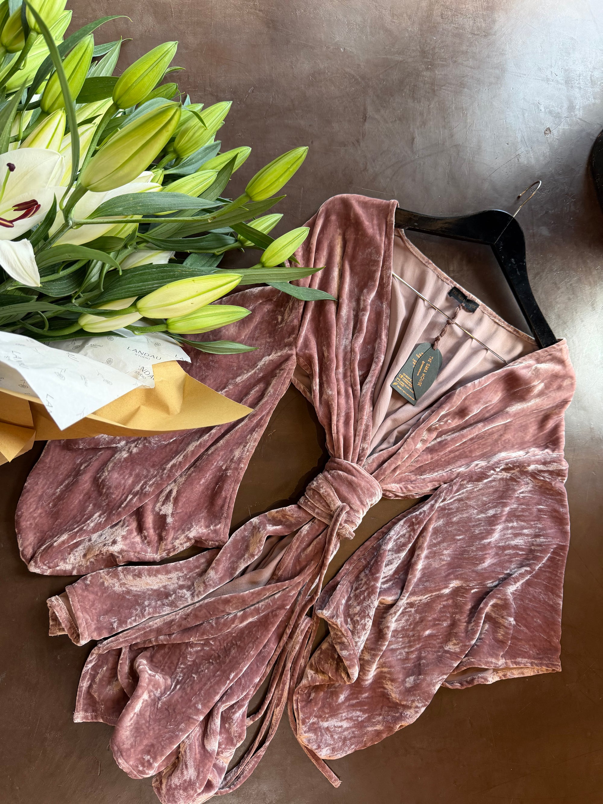 Cacao Silk Velvet Kimono Mini