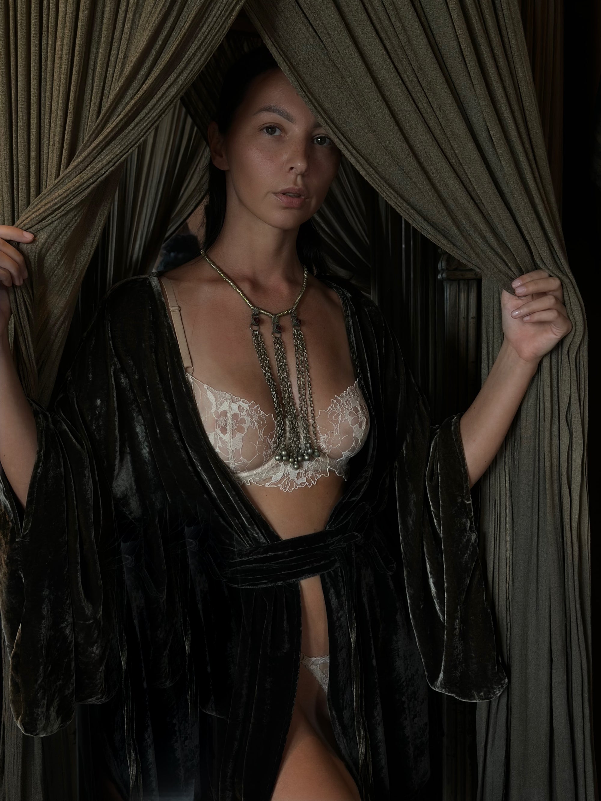 Cacao Silk Velvet Kimono Mini