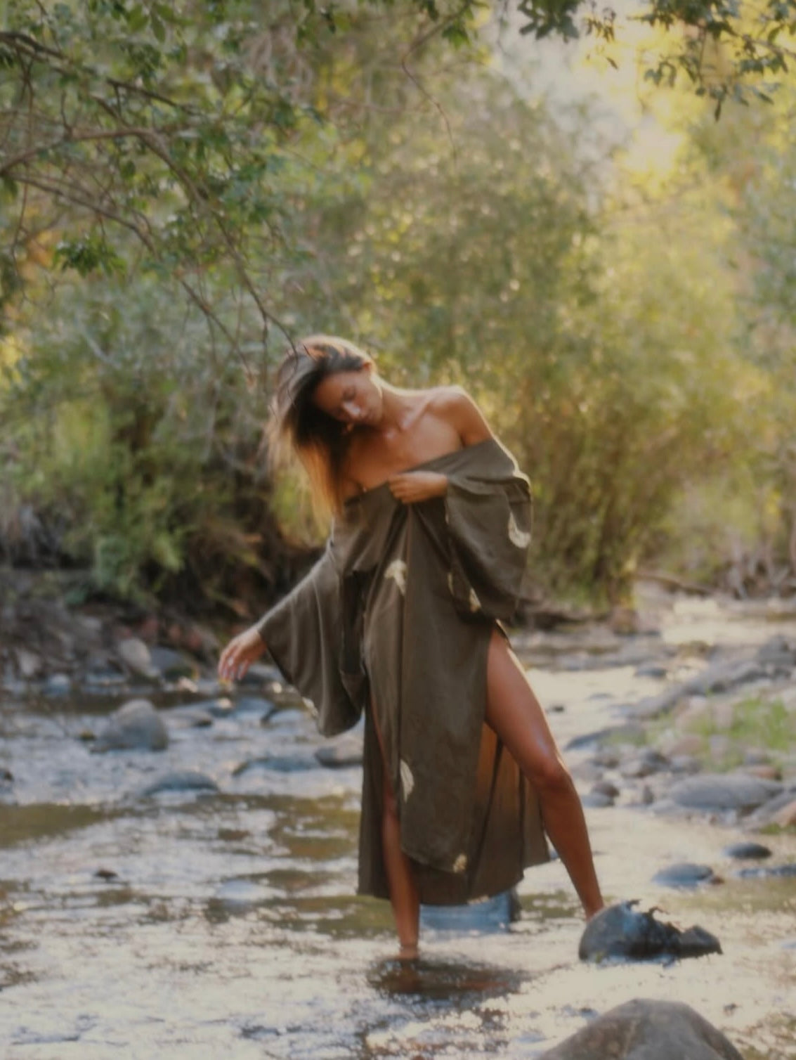 Tobacco moon silk kimono