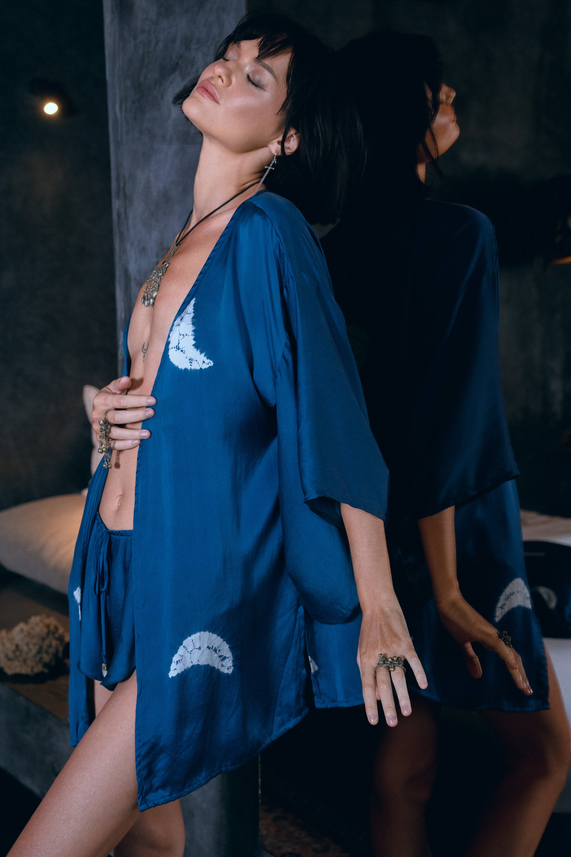 Indigo Moon Silk Mini Kimono