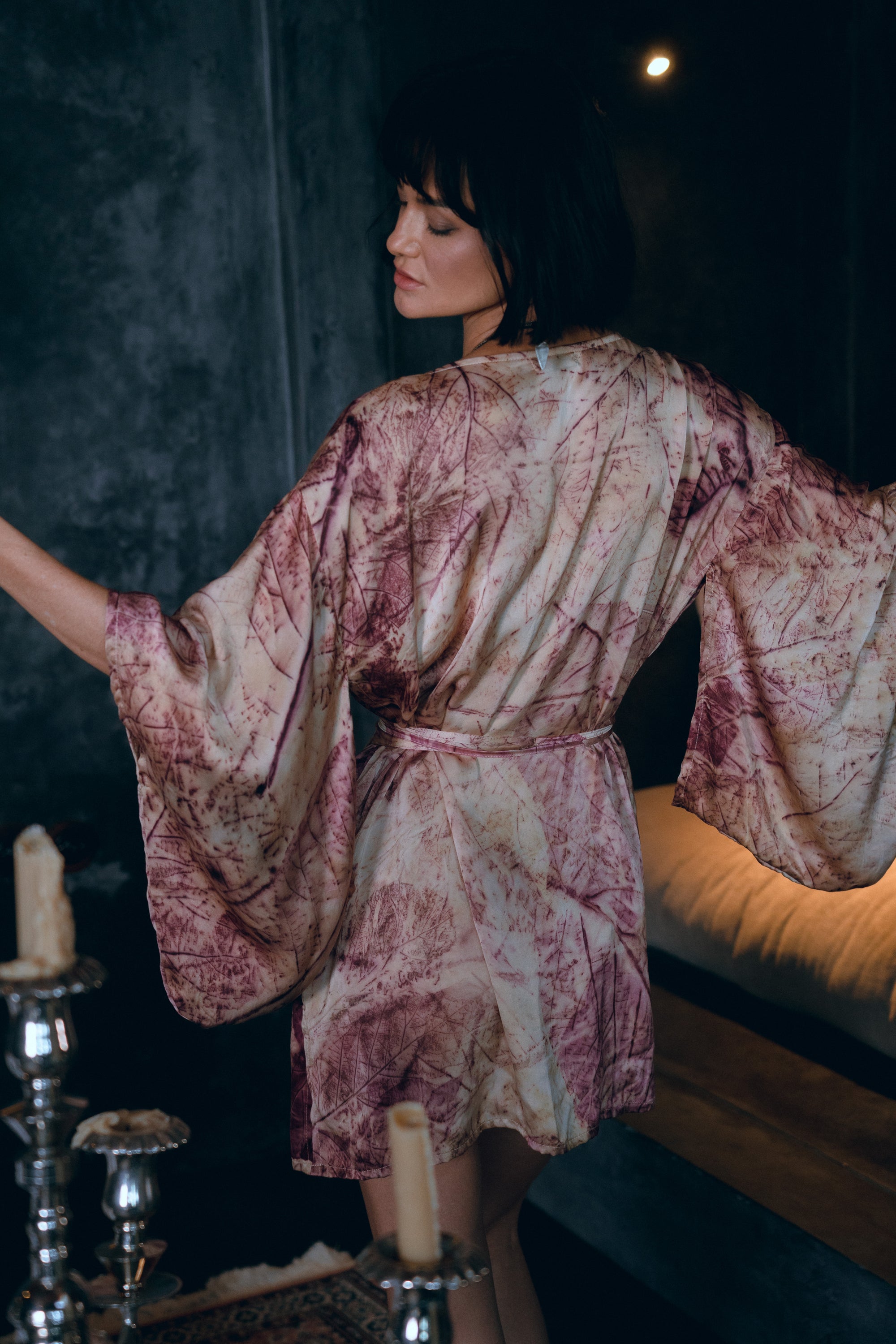 Wild Leaf Botanically Dyed Silk Kimono Mini