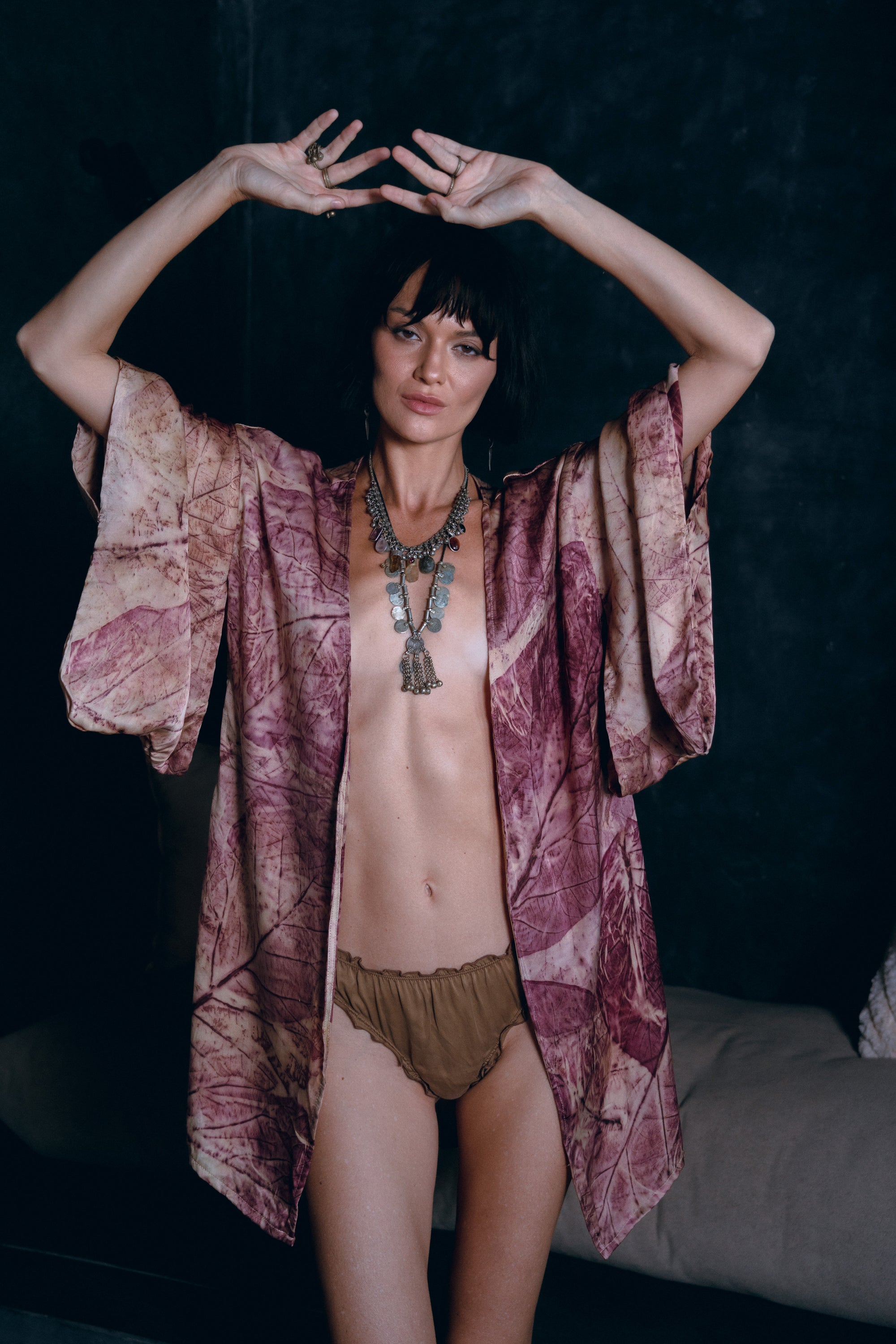Wild Leaf Botanically Dyed Silk Kimono Mini