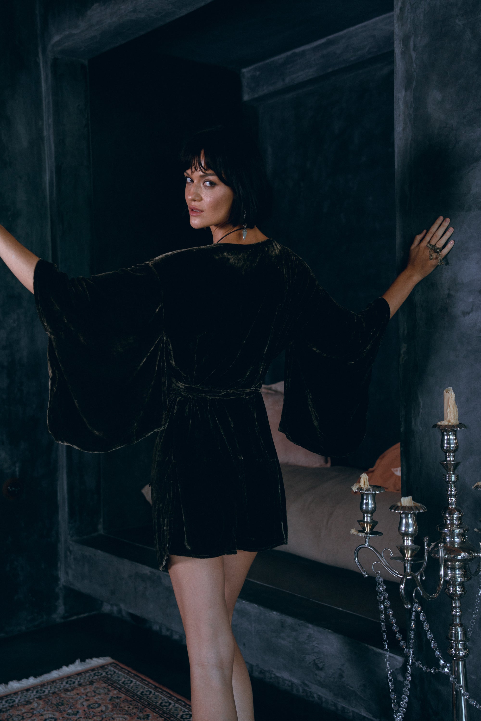 Cacao Silk Velvet Kimono Mini