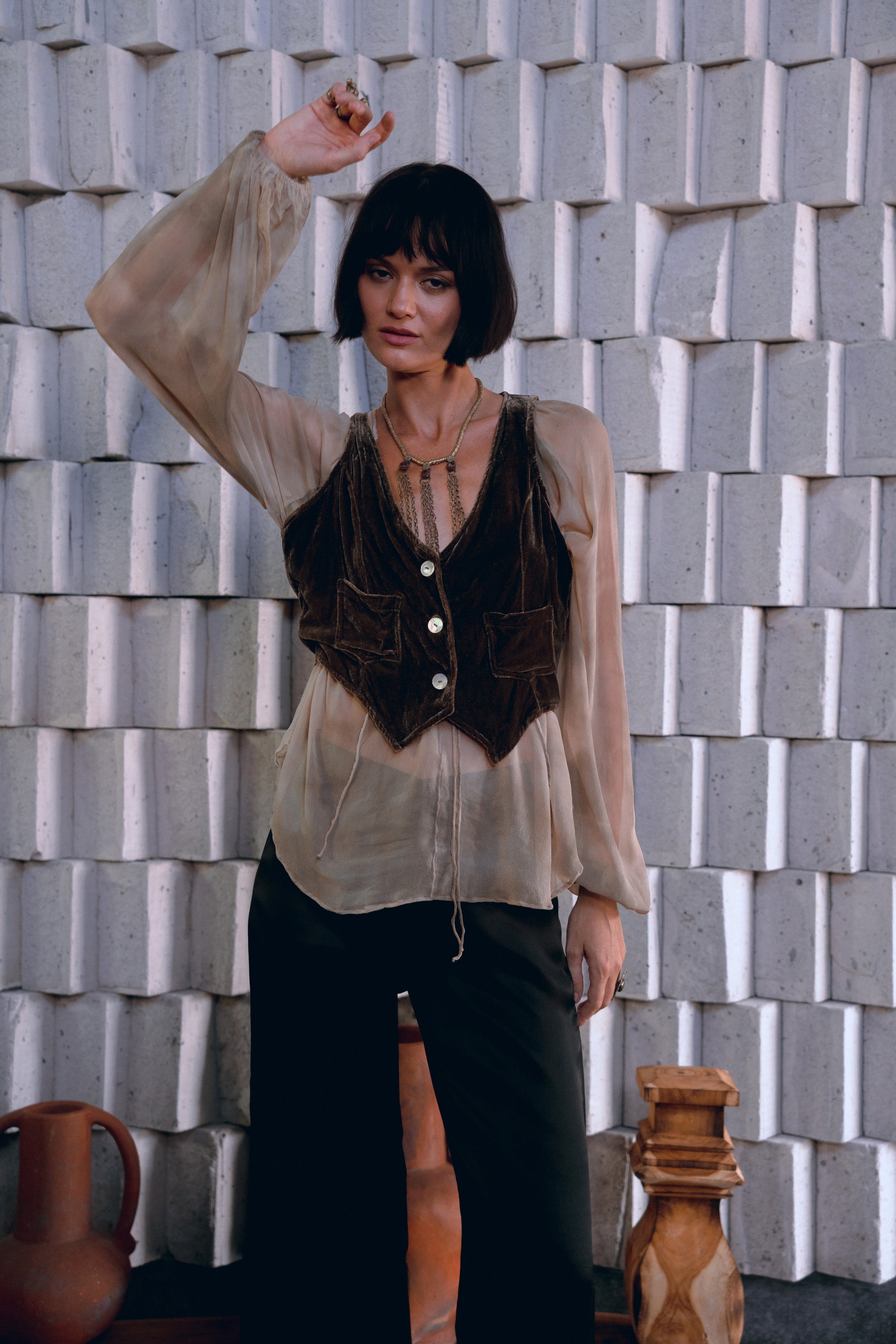 Cacao Silk Velvet Vest