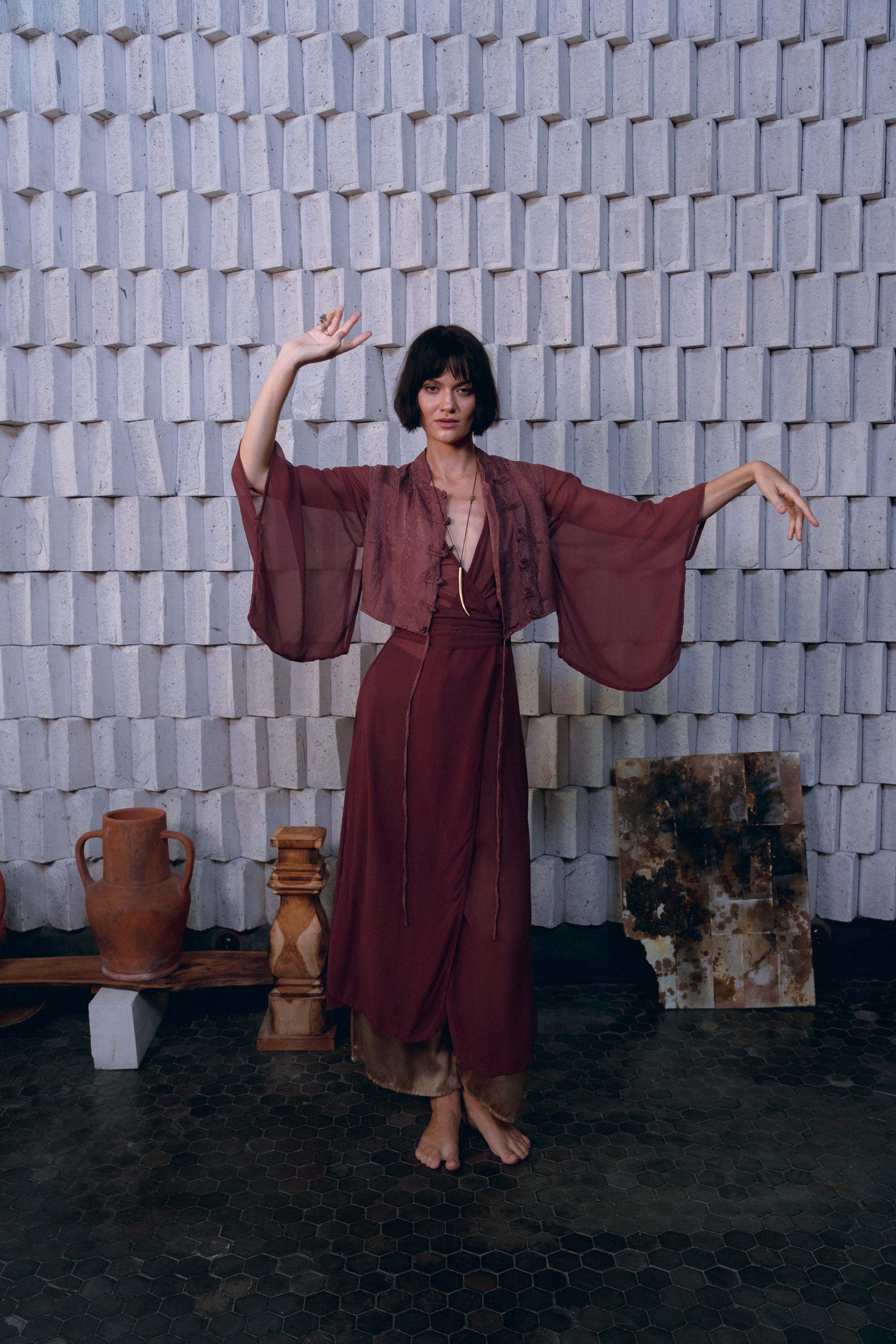 Sheer Botanical Silk Kimono